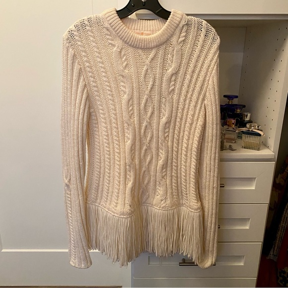 Tory Burch 'Valero' Fringe Hem Cable Knit Sweater - Picture 4 of 8